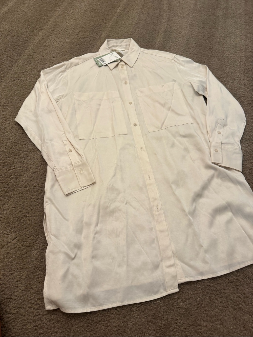 H&M Light Cream Button-Down Longline Shirt dress